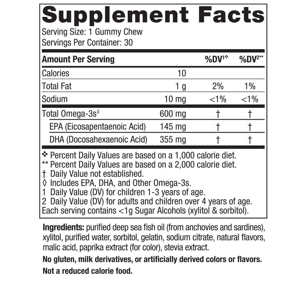 Nordic Naturals Zero Sugar Children’s DHA Gummy Chews, Tropical Punch - 30 Gummy Chews for Kids - 600 mg Total Omega-3s - Brain Development - TrustMedUSA