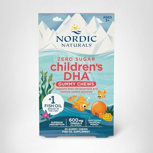 Nordic Naturals Zero Sugar Children’s DHA Gummy Chews, Tropical Punch - 30 Gummy Chews for Kids - 600 mg Total Omega-3s - Brain Development - TrustMedUSA