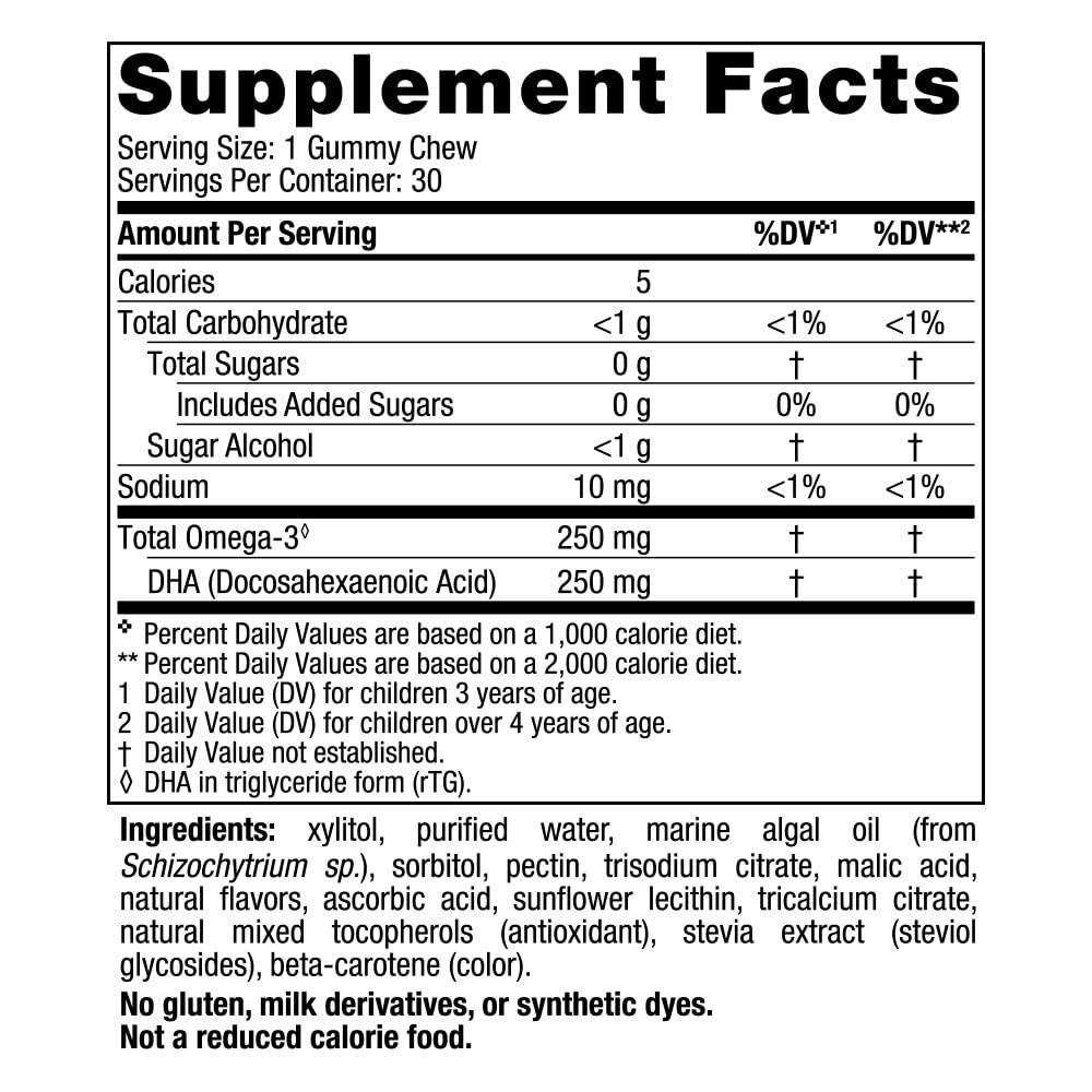Nordic Naturals Zero Sugar Children’s DHA Vegetarian Gummy Chews - Passion Fruit Lemon Flavor - 30 Gummies - Vegan Algae Oil Omega-3 Supplement for Kids Brain & Cognition Support - 30 Servings - TrustMedUSA