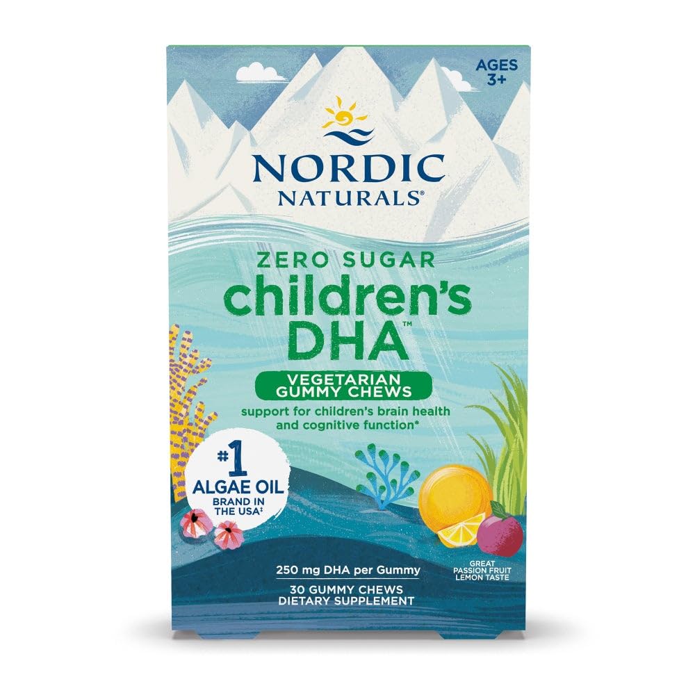 Nordic Naturals Zero Sugar Children’s DHA Vegetarian Gummy Chews - Passion Fruit Lemon Flavor - 30 Gummies - Vegan Algae Oil Omega-3 Supplement for Kids Brain & Cognition Support - 30 Servings - TrustMedUSA