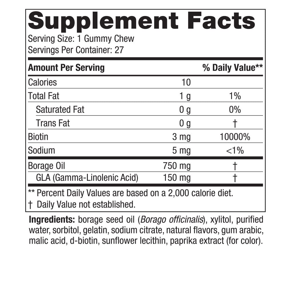 Nordic Naturals Zero Sugar Hair & Skin Gummy Chews, Strawberry Lemonade - 27 Gummy Chews - Biotin + GLA from Borage Oil - Promotes Healthy Balance of Fats in Skin - Non-GMO - 27 Servings - TrustMedUSA