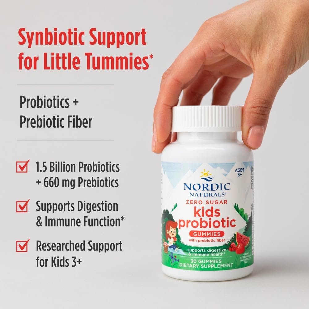 Nordic Naturals Zero Sugar Kids Probiotic Gummies - Strawberry Watermelon Flavor - 30 Gummies - Supports Digestive Wellness & Immune Health - Non-GMO - Third Party Tested - Vegan - 30 Servings - TrustMedUSA