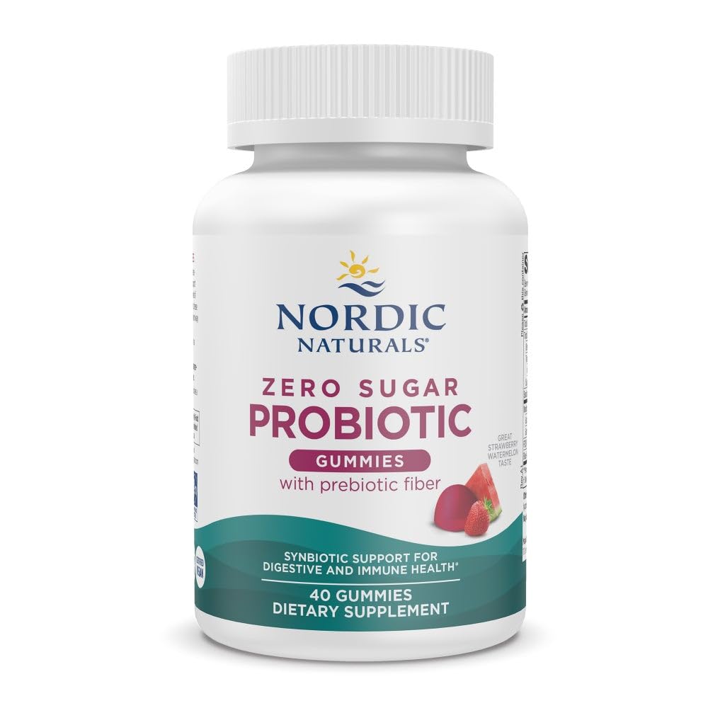 Nordic Naturals Zero Sugar Probiotic Gummies - Strawberry Watermelon Flavor - 40 Gummies - Supports Digestive Wellness & Immune Health - Non-GMO - Third Party Tested - Vegan - 20 Servings - TrustMedUSA