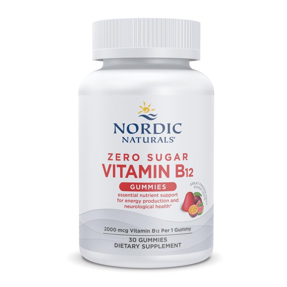 Nordic Naturals Zero Sugar Vitamin B12 Gummies - 2000 mcg Vitamin B12 per Gummy, Passion Fruit Guava Flavor - 30 Gummies, Essential Nutrient Support for Energy Production and Brain Health, 30 Servings - TrustMedUSA