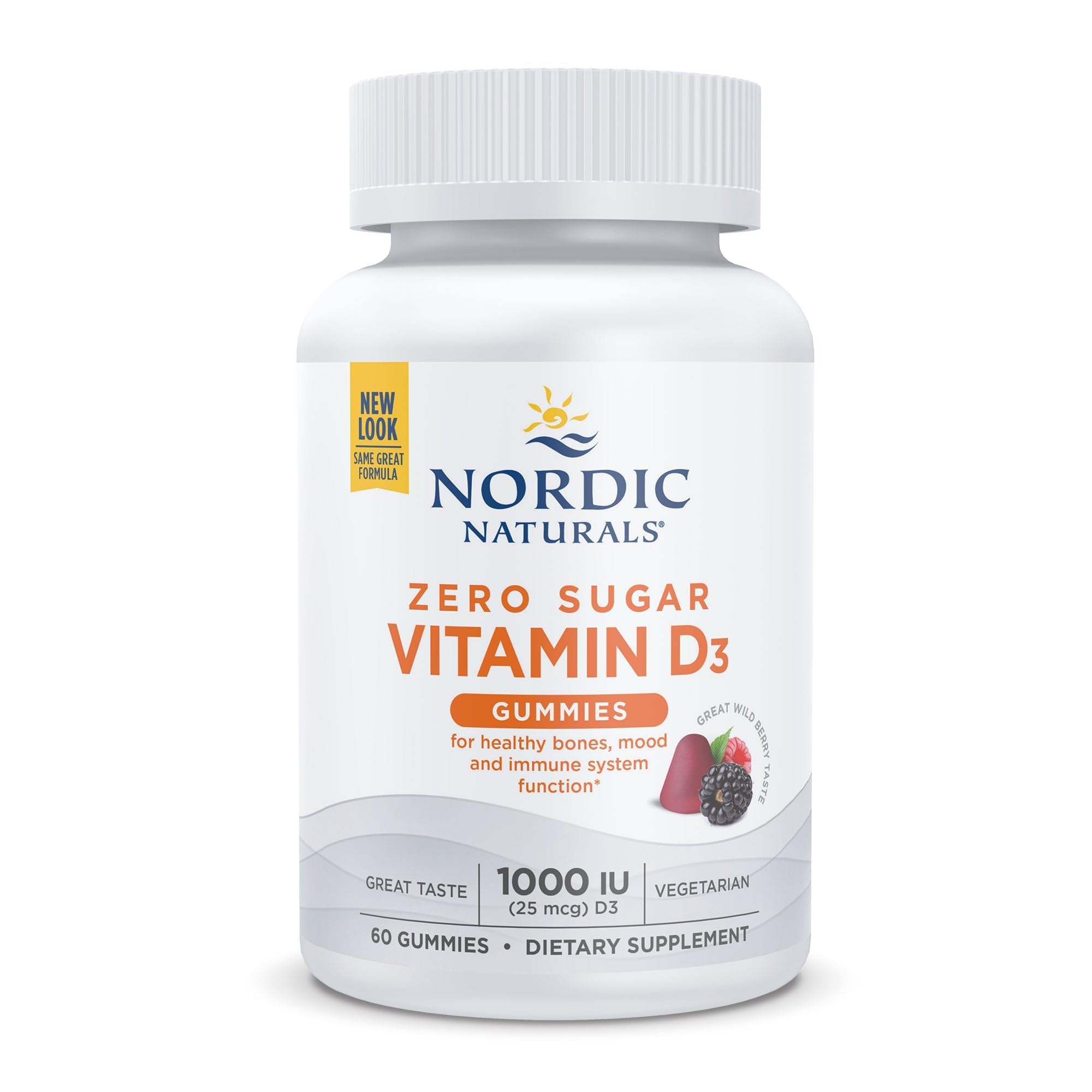 Nordic Naturals Zero Sugar Vitamin D3 Gummies, Wild Berry - 60 Gummies - 1000 IU Vitamin D3 - Great Taste - Healthy Bones, Mood & Immune System Function - Non-GMO - 60 Servings - TrustMedUSA