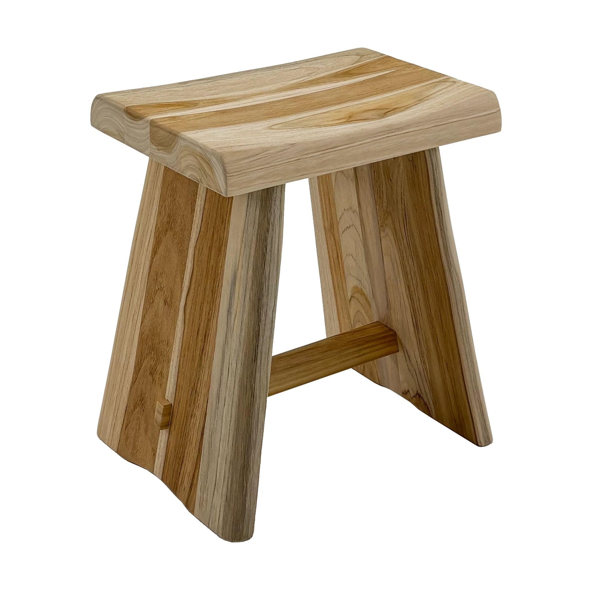 Nordic Teak Natural Teak Shower Stool with Curved Seat & Shelf | Spa-Style Bench for Bath | Shower | SPA | Pool | Patio | Select Grade (Natural Salem) - TrustMedUSA