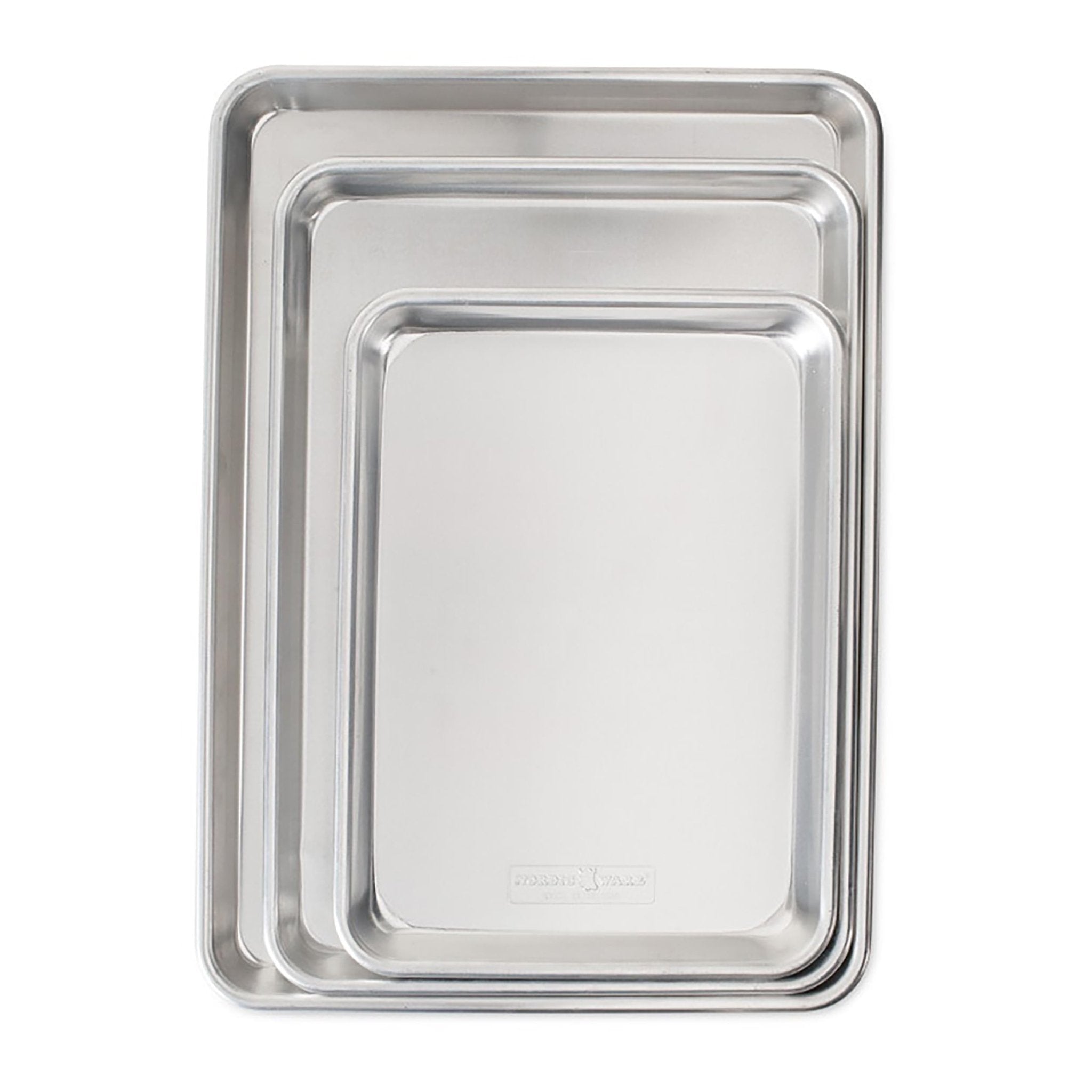 Nordic Ware Naturals 3 Piece Set - USA Made Aluminum Commercial Quality Sheet Pan for Baking or Roasting, Encapsulated Galvanized Steel Rim Prevents Warping; Half Sheet, Jelly Roll and Quarter Sheet - TrustMedUSA