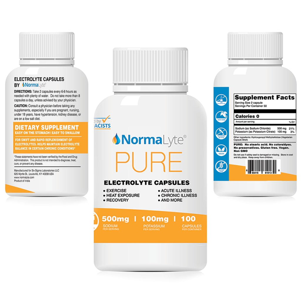 NormaLyte Electrolyte Capsules - Replenish Electrolytes for Peak Performance - Hydration Salt Pills with Essential Minerals for Energy Boost, and Muscle Recovery - 100ct/Bottle - TrustMedUSA