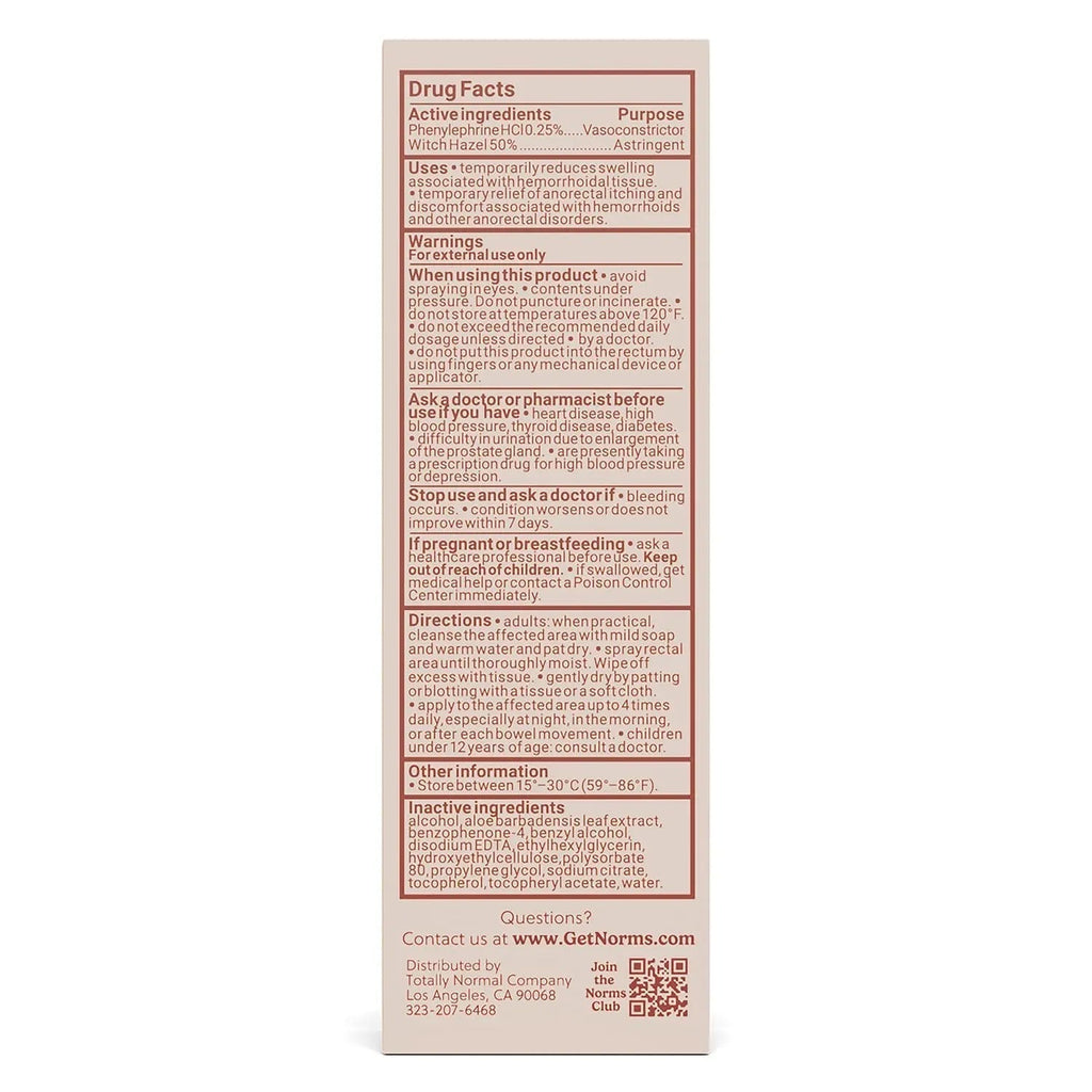 Norms Cooling Hemorrhoid Spray, Maximum Strength Touch-Free Relief with Phenylephrine, Witch Hazel, Aloe, Shrinks Swelling, Calms Itching, Soothes on Contact, 3oz Spray - TrustMedUSA