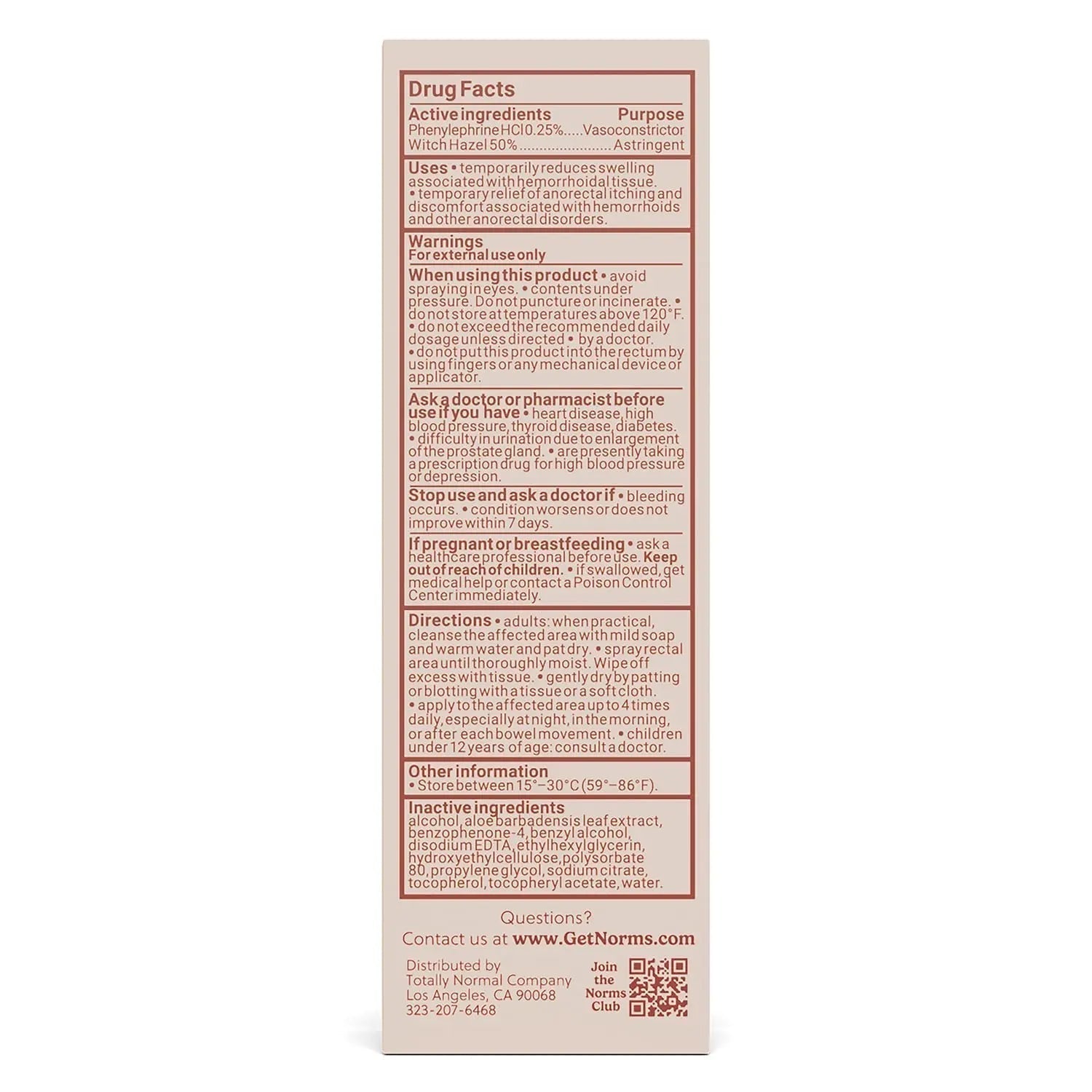 Norms Cooling Hemorrhoid Spray, Maximum Strength Touch-Free Relief with Phenylephrine, Witch Hazel, Aloe, Shrinks Swelling, Calms Itching, Soothes on Contact, 3oz Spray - TrustMedUSA