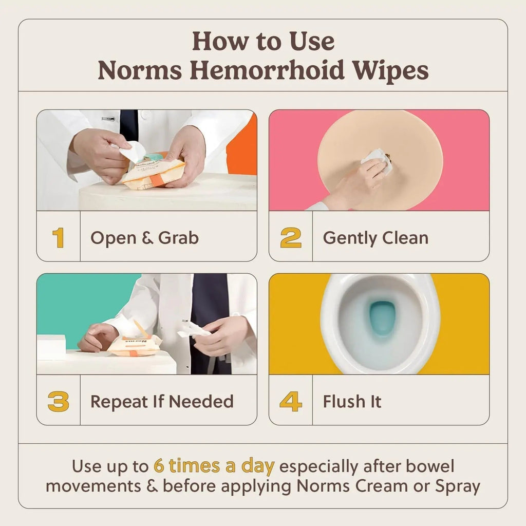 Norms Medicated Hemorrhoid Wipes with Witch Hazel and Aloe, Soothing Flushable Wipes for Itching, Burning & Swelling Relief, Hypoallergenic & Fragrance Free - 48ct (Pack of 3) - TrustMedUSA
