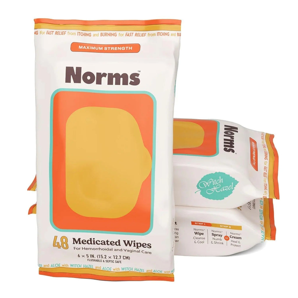 Norms Medicated Hemorrhoid Wipes with Witch Hazel and Aloe, Soothing Flushable Wipes for Itching, Burning & Swelling Relief, Hypoallergenic & Fragrance Free - 48ct (Pack of 3) - TrustMedUSA