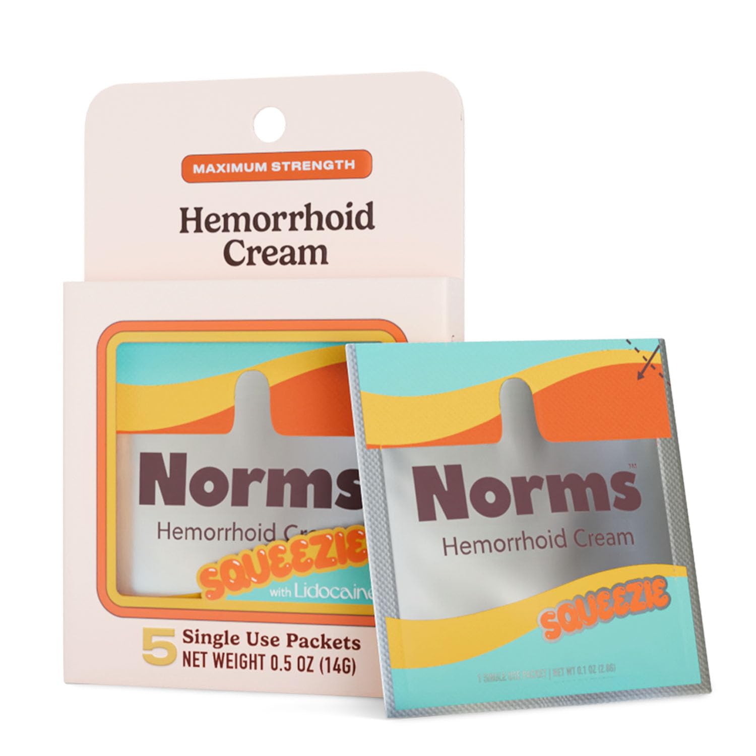 Norms Squeezies Lidocaine Hemorrhoid Cream, Discreet Single Use Travel Packets, 5% Lidocaine, Phenylephrine, Aloe and Glycerin – Numbing, Soothing & Swelling Relief On the Go, 5 Count - TrustMedUSA