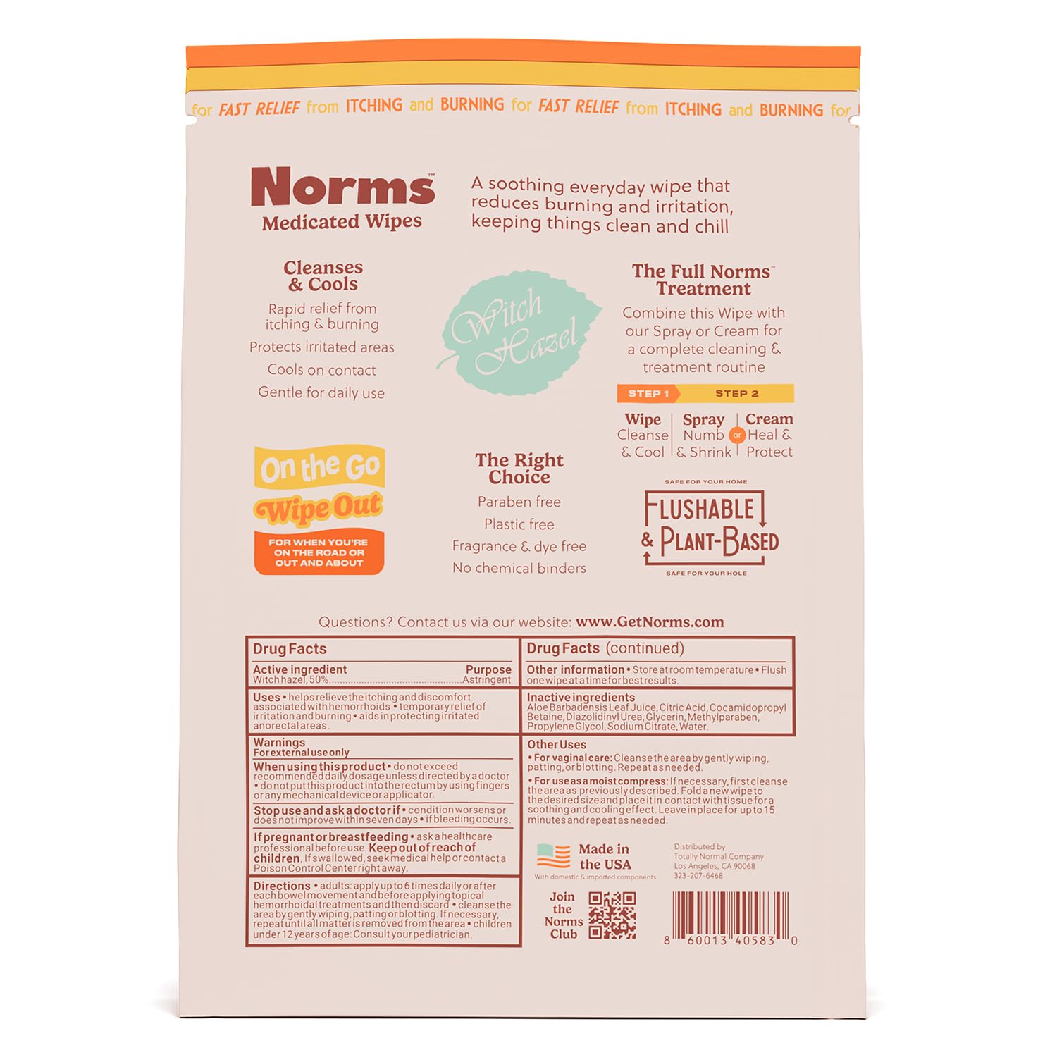 Norms Wipe Outs Hemorrhoid Wipes, 24 Individually Wrapped Witch Hazel Wipes with Aloe to Soothe and Cool Itching, Burning and Irritation, Flushable Septic Safe, Plant Based & Plastic-Free - TrustMedUSA
