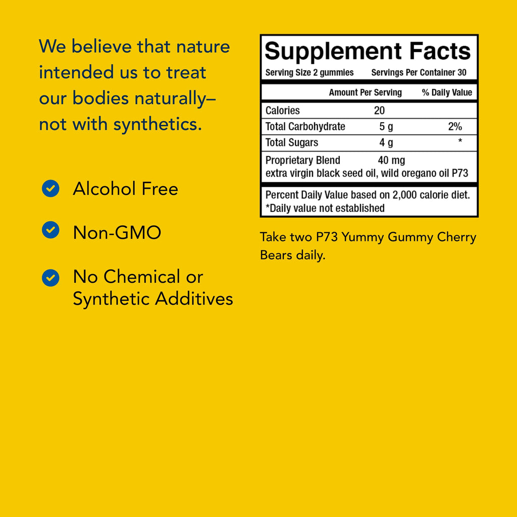 NORTH AMERICAN HERB & SPICE kid-e-kare Yummy Gummy Cherry Bears - 60 Real Cherry Gummies - Daily Immune Support for Children - With P73 Oreganol & Black Seed Oil - Non-GMO - 30 Servings - TrustMedUSA