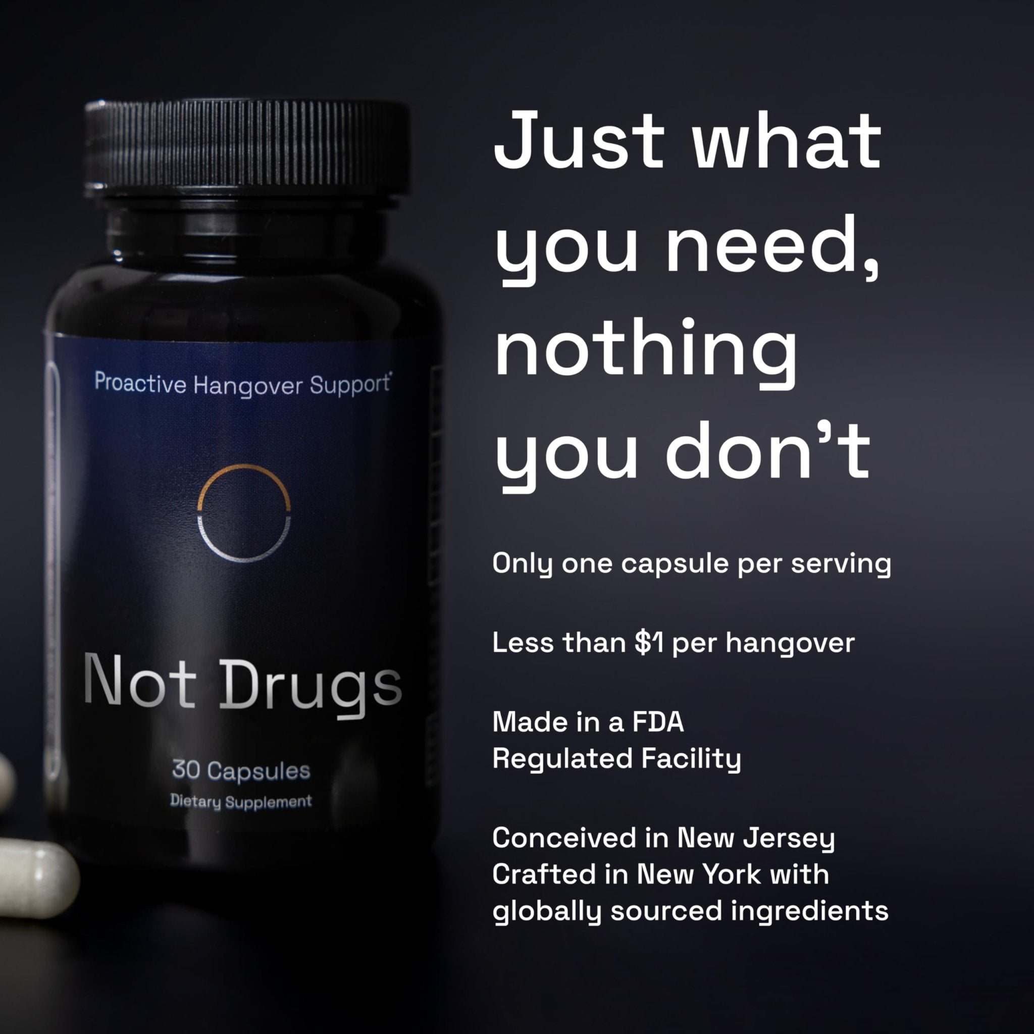 Not Drugs Proactive Hangover Support that Actually Works | Effective, Affordable & Backed by Science | 30 Capsules | 30 Doses | L-Cysteine, Vitamin B6, Vitamin C - TrustMedUSA