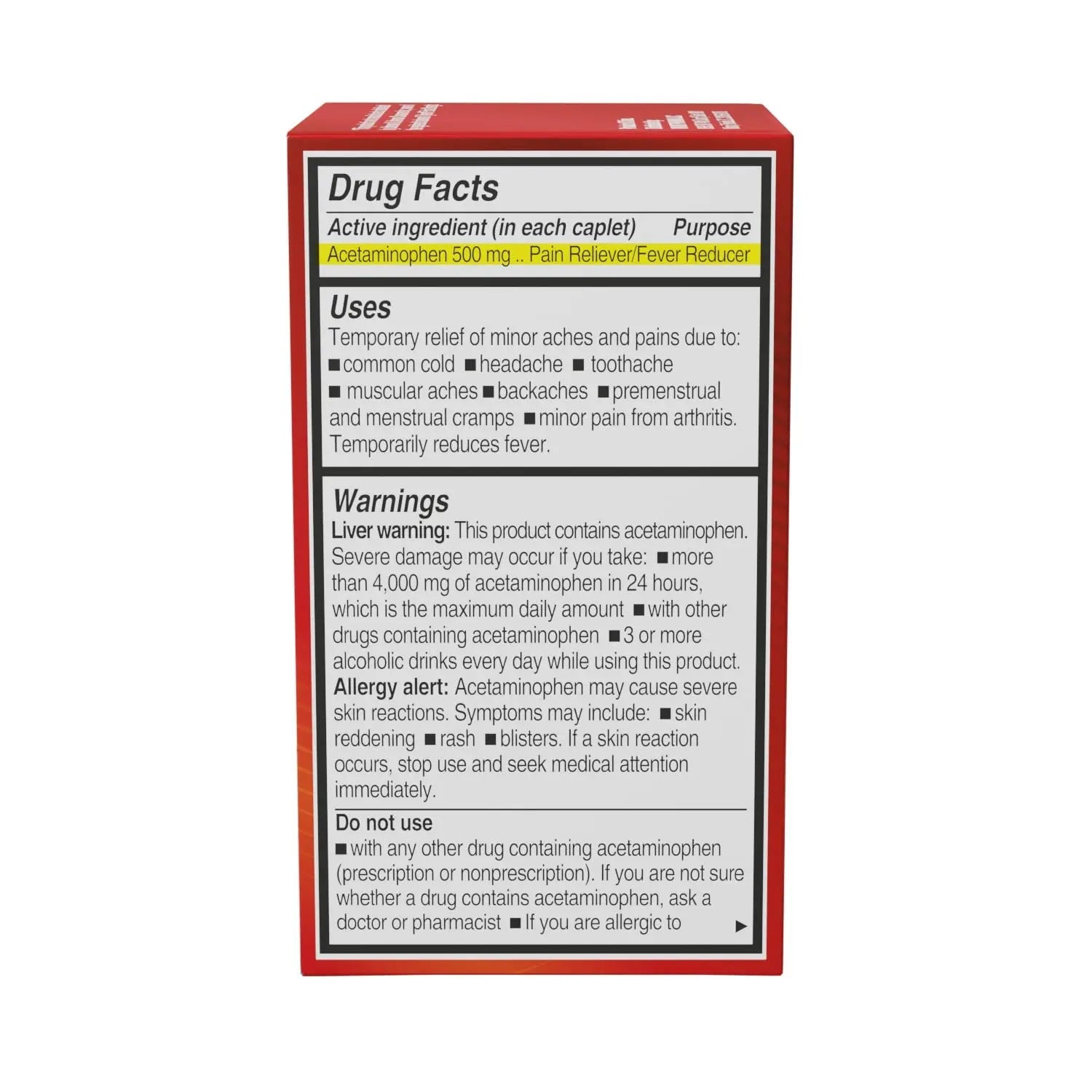 NOTTS Extra Strength 500 mg Caplets with Acetaminophen, Pain Reliever and Fever Reducer for Headache, Backache and Toothache, 100 Count - TrustMedUSA
