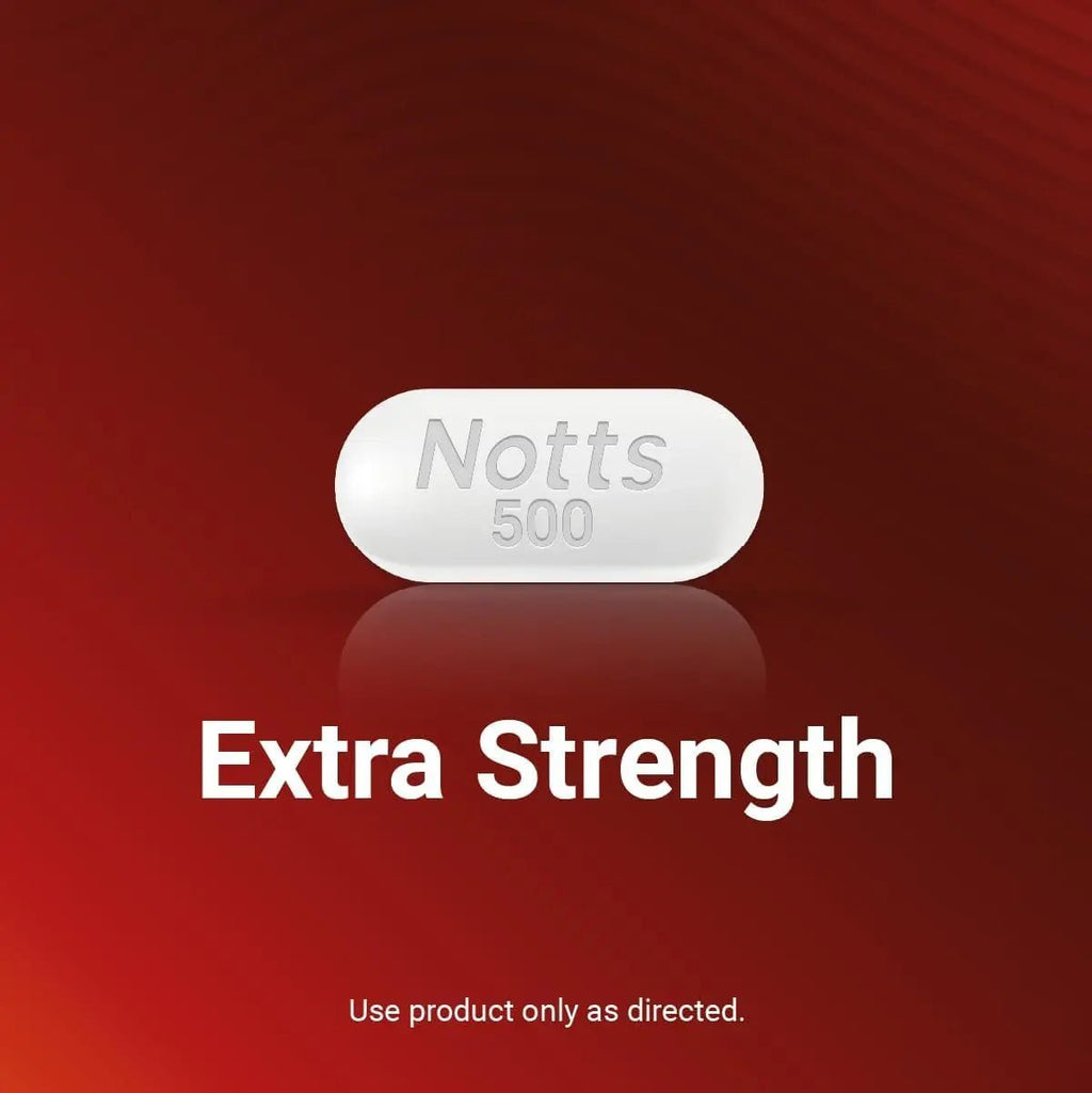 NOTTS Extra Strength 500 mg Caplets with Acetaminophen, Pain Reliever and Fever Reducer for Headache, Backache and Toothache, 100 Count - TrustMedUSA