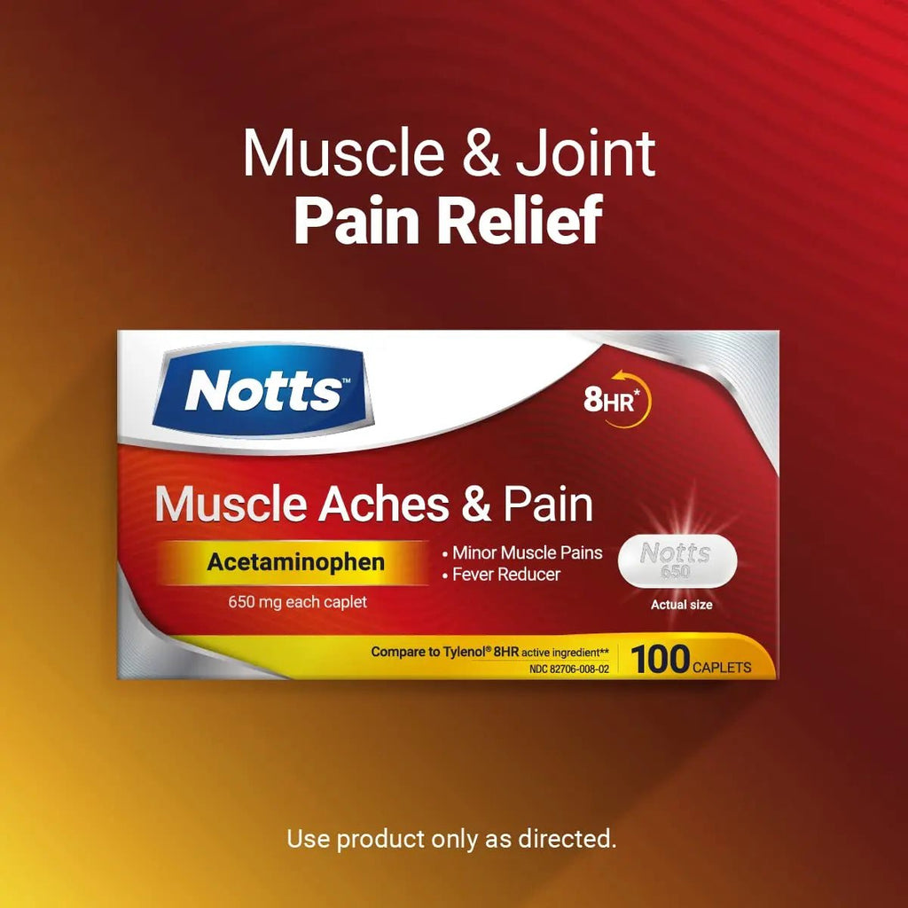 NOTTS Muscle Aches & Pain Acetaminophen 650 mg, 100 Count - TrustMedUSA