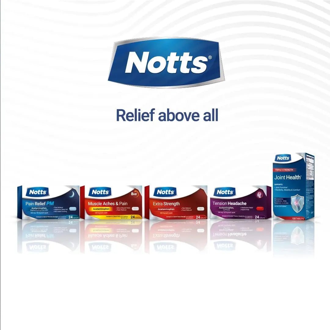 NOTTS PM Extra Strength Pain Relief & Sleep Aid, 500mg Acetaminophen & 25mg Diphenhydramine HCl, 50 Caplets for Nighttime Aches, Headaches & Body Pain, Non-Habit Forming (Pack of 2) - TrustMedUSA