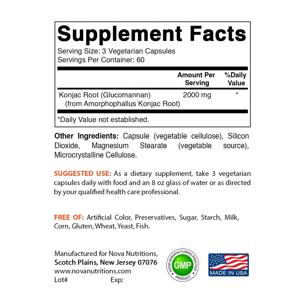 Nova Nutritions 2 Pack Konjac Root Glucomannan Capsules 2000 mg/Serving Veggie Caps - TrustMedUSA