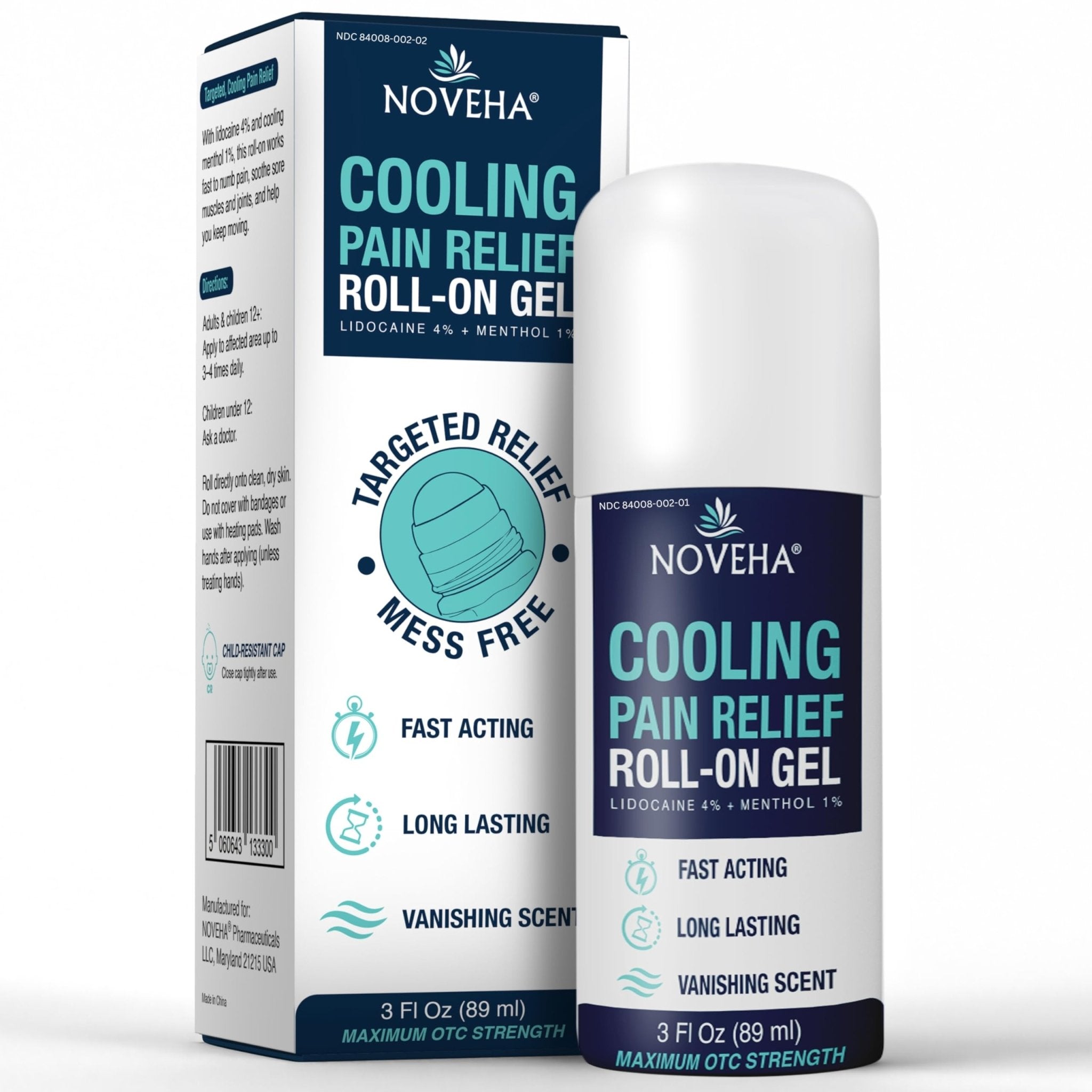 NOVEHA Lidocaine Roll-On Gel 4% | Maximum Strength Temporary Topical Pain Relief for Minor Muscle & Joint Aches | Cooling Formula with Menthol & Arnica | Non-Greasy, Quick-Drying | 2.5 fl oz - TrustMedUSA
