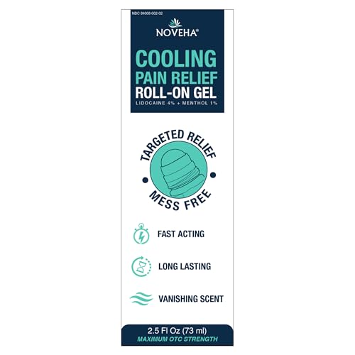 NOVEHA Lidocaine Roll-On Gel 4% | Maximum Strength Temporary Topical Pain Relief for Minor Muscle & Joint Aches | Cooling Formula with Menthol & Arnica | Non-Greasy, Quick-Drying | 2.5 fl oz - TrustMedUSA