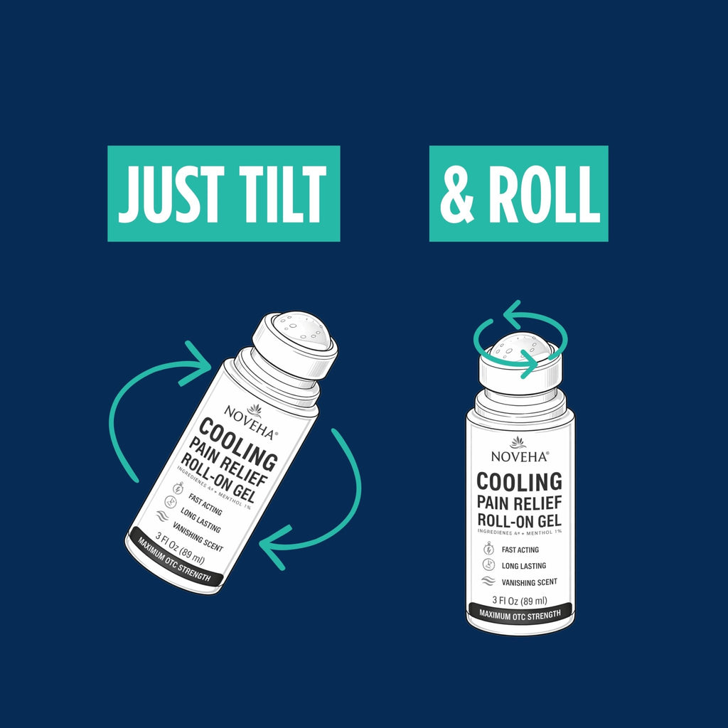 NOVEHA Lidocaine Roll-On Gel 4% | Maximum Strength Temporary Topical Pain Relief for Minor Muscle & Joint Aches | Cooling Formula with Menthol & Arnica | Non-Greasy, Quick-Drying | 2.5 fl oz - TrustMedUSA