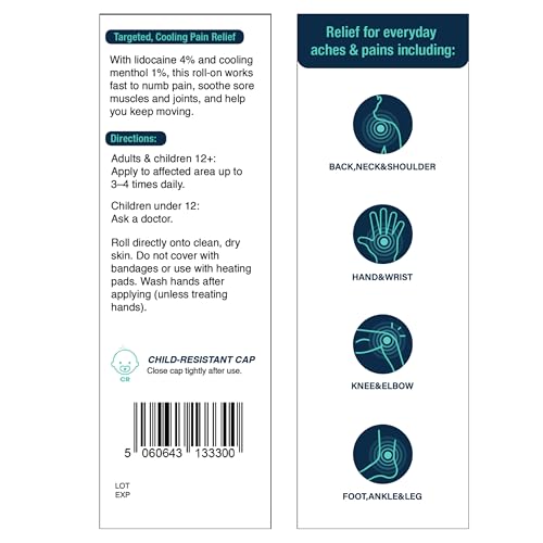 NOVEHA Lidocaine Roll-On Gel 4% | Maximum Strength Temporary Topical Pain Relief for Minor Muscle & Joint Aches | Cooling Formula with Menthol & Arnica | Non-Greasy, Quick-Drying | 2.5 fl oz - TrustMedUSA
