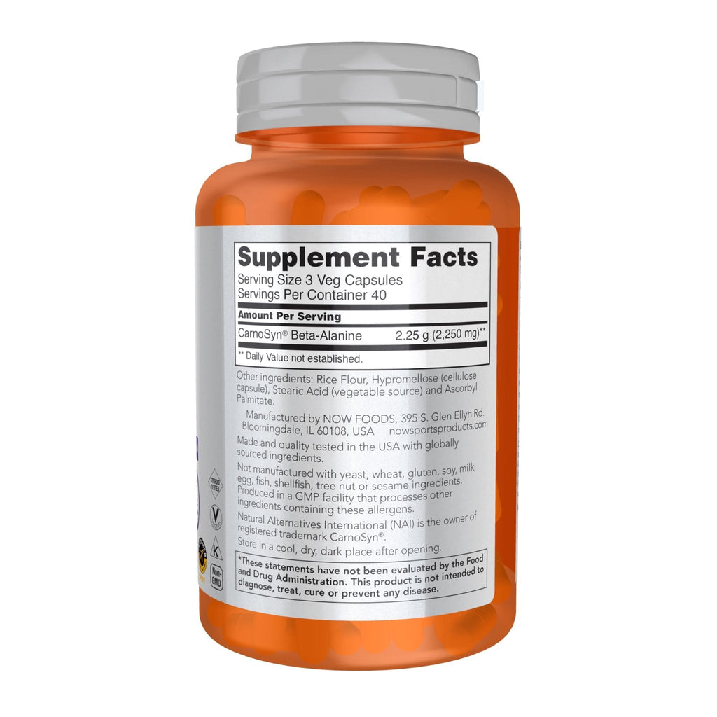 NOW Foods Sports Nutrition, Beta-Alanine 750 mg, Delays Muscle Fatigue*, Endurance*, 120 Veg Capsules - Maple Wellness Supplements