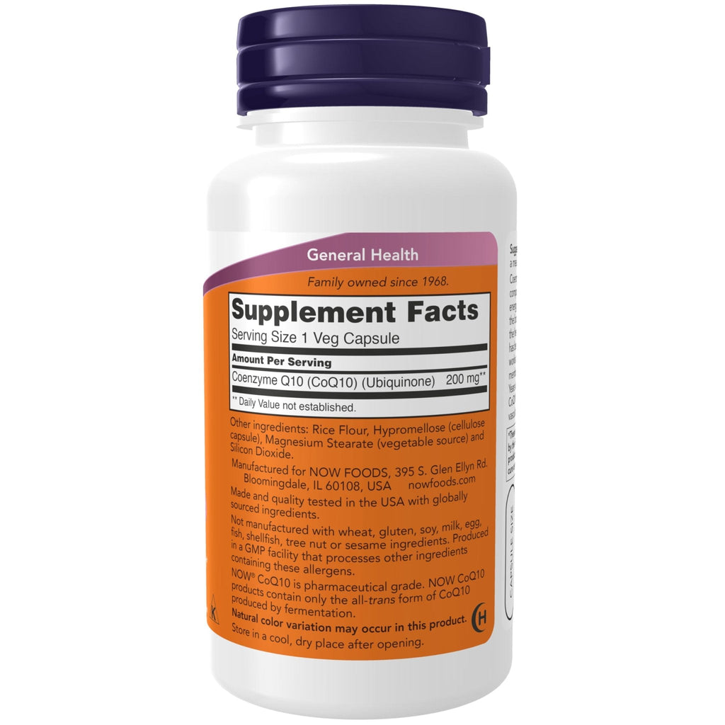 NOW Foods Supplements, CoQ10 (Coenzyme Q10) 200 mg, Cardiovascular Health*, 60 Veg Capsules - Maple Wellness Supplements