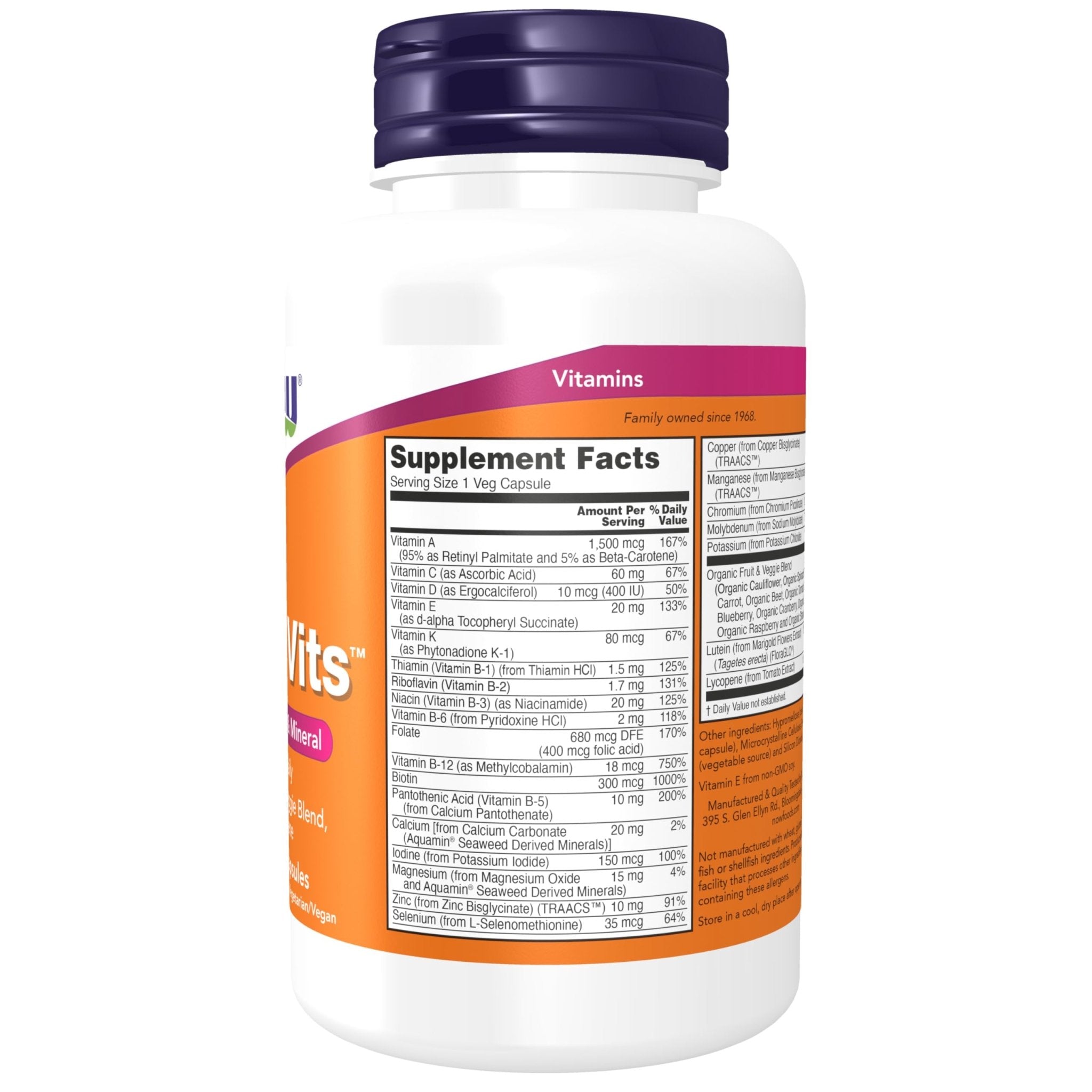 NOW Foods Supplements, Daily Vits™ with Fruit & Veggie Blend, Lutein and Lycopene, 120 Veg Capsules - TrustMedUSA