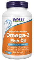 NOW Foods Supplements, Omega-3 180 EPA / 120 DHA, Molecularly Distilled, Cardiovascular Support*, 200 Softgels - TrustMedUSA