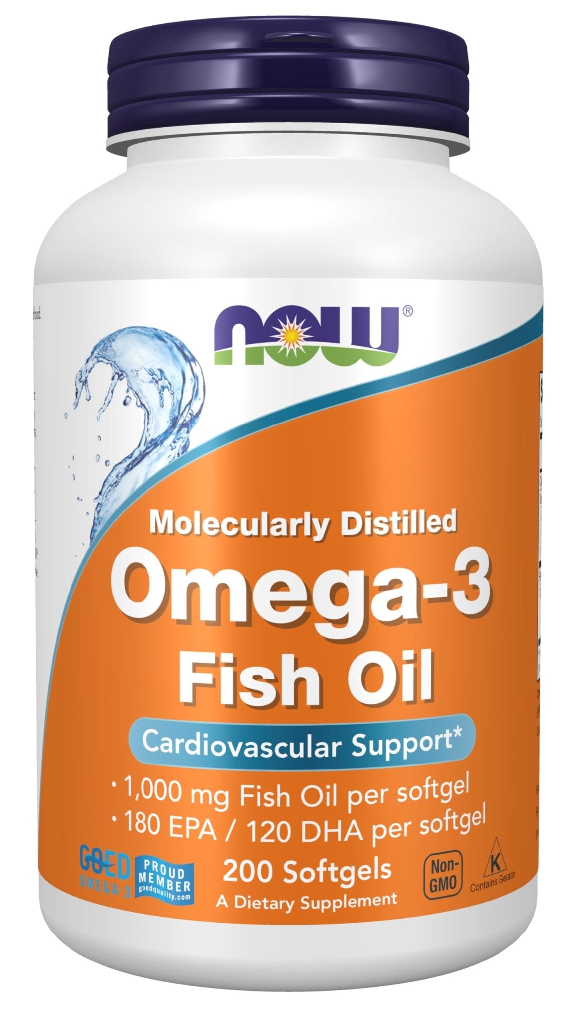 NOW Foods Supplements, Omega-3 180 EPA / 120 DHA, Molecularly Distilled, Cardiovascular Support*, 200 Softgels - TrustMedUSA