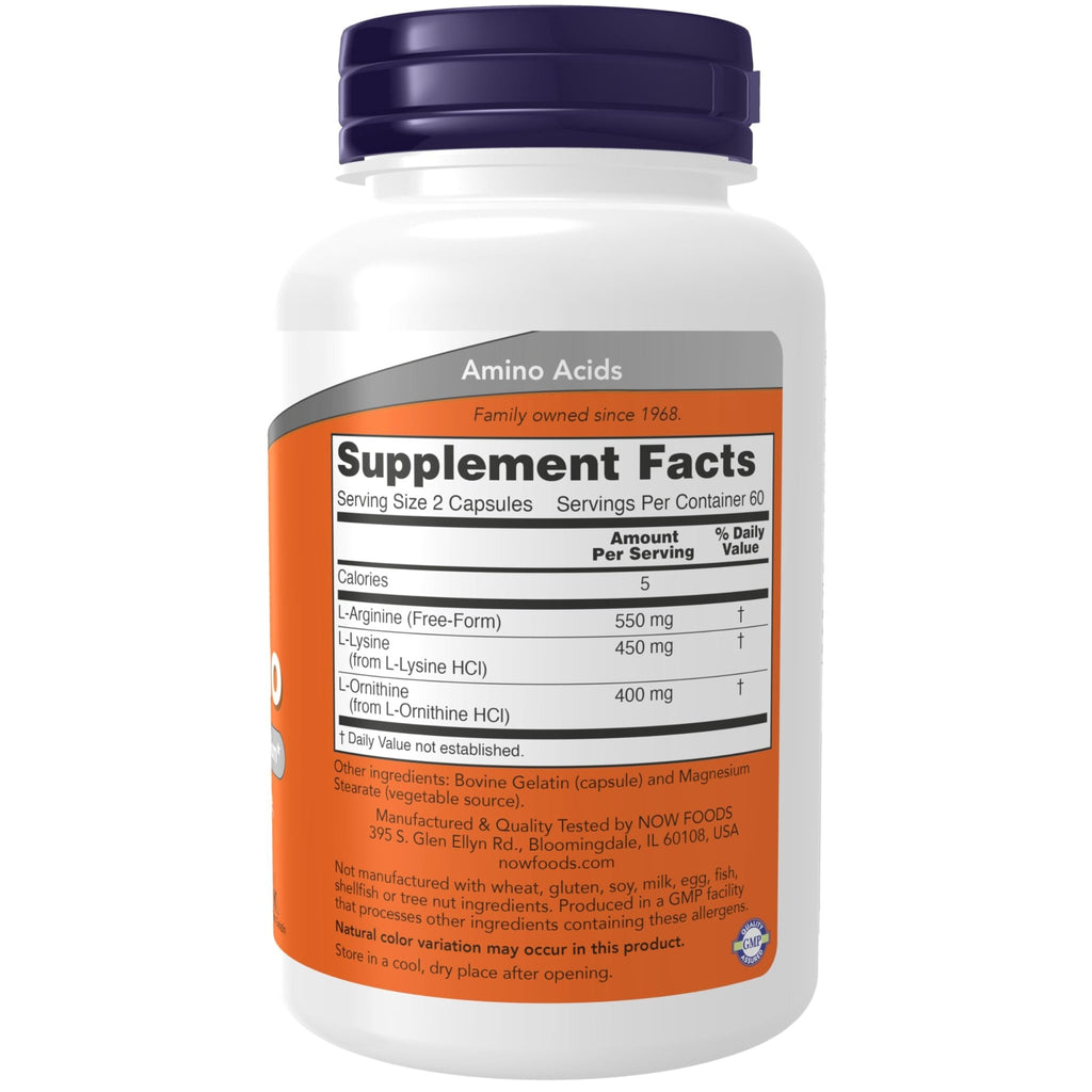 NOW Foods Supplements, Tri-Amino with L-Arginine, L-Ornithine, L-Lysine, Supports Protein Metabolism*, 120 Capsules - TrustMedUSA