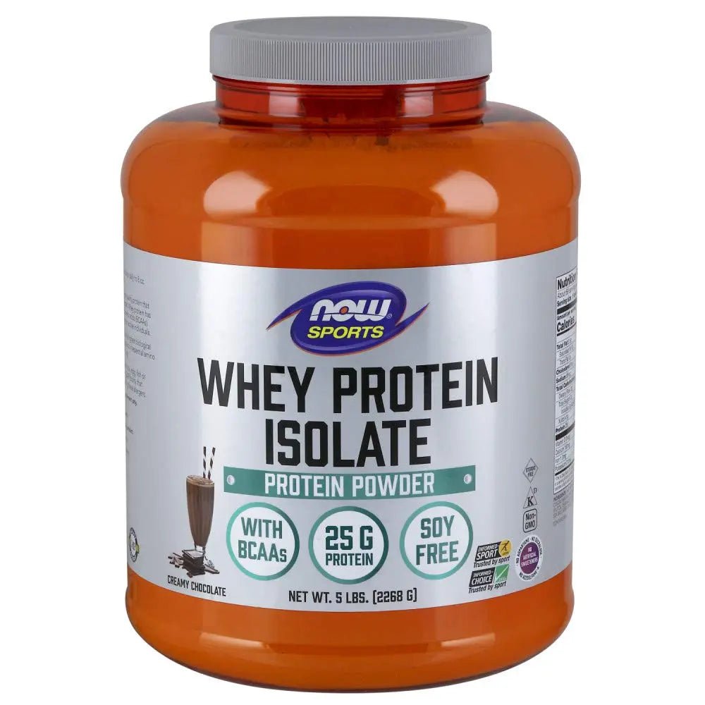 NOW Sports Nutrition, Whey Protein Isolate, 25 G With BCAAs, Creamy Chocolate Powder - TrustMedUSA