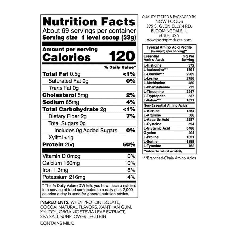 NOW Sports Nutrition, Whey Protein Isolate, 25 G With BCAAs, Creamy Chocolate Powder - TrustMedUSA