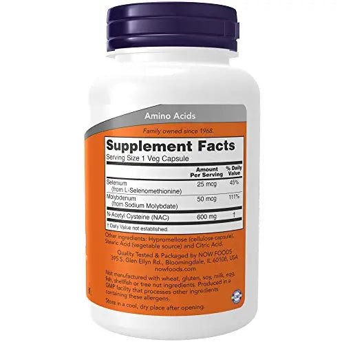 NOW Supplements, NAC (N-Acetyl Cysteine) 600 mg with Selenium & Molybdenum - TrustMedUSA