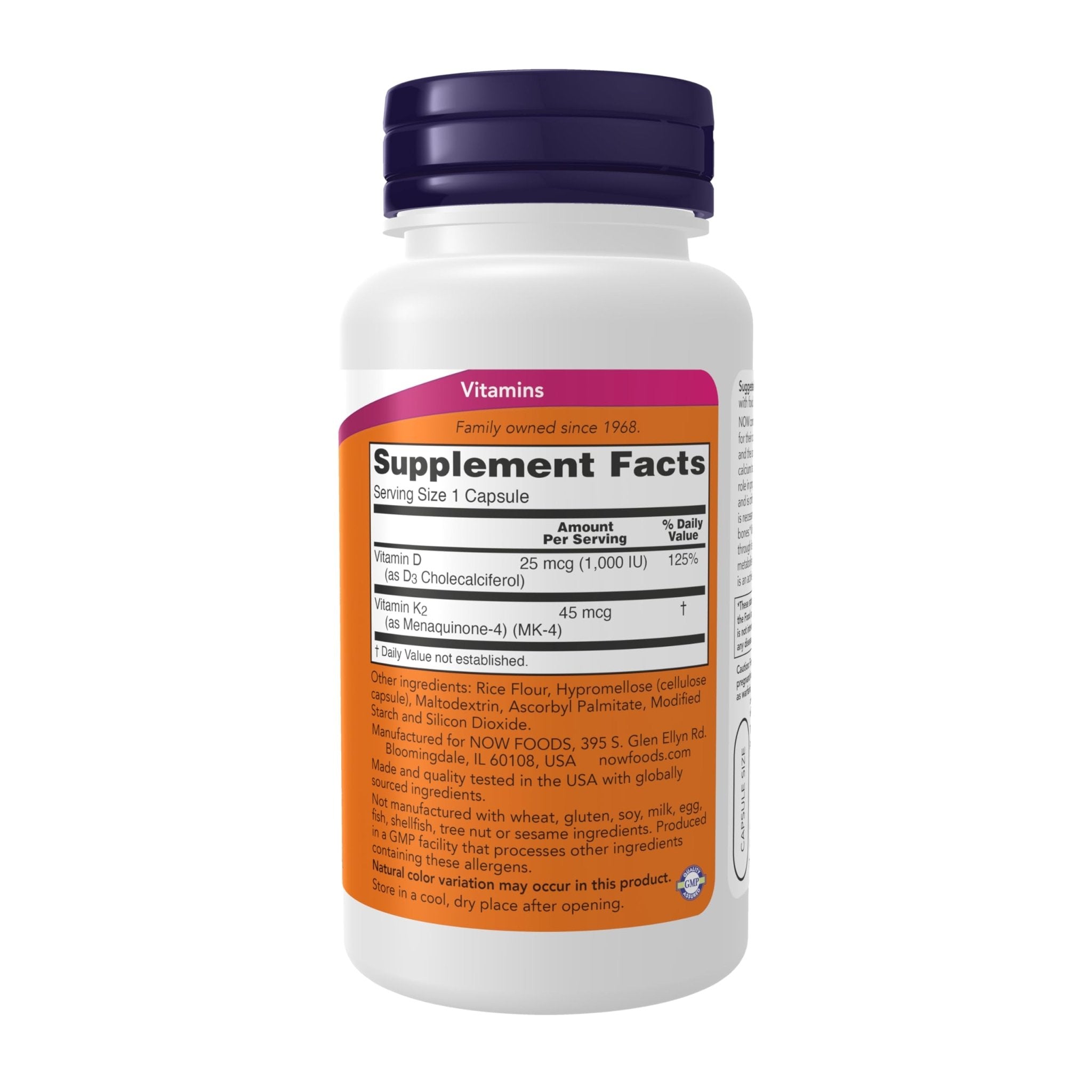 NOW Supplements, Vitamin D-3 & K-2, 1,000 IU/45 mcg,Plus Cardiovascular Support*, Supports Bone Health*, 120 veg Capsules - Maple Wellness Supplements