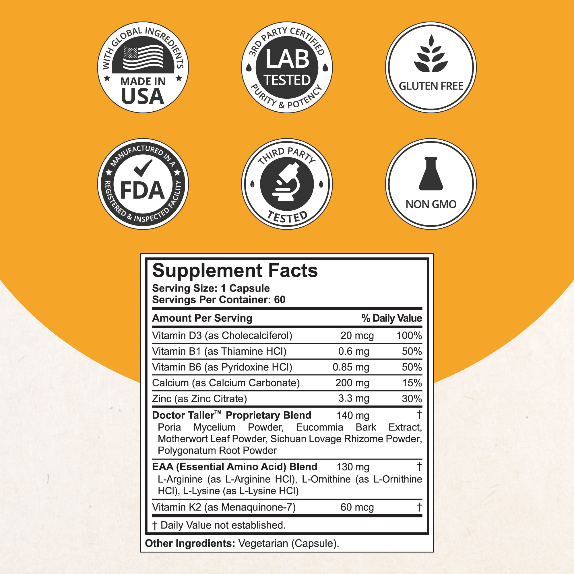 NuBest Doctor Taller - Bone Strength Supports, Enhance Immune System - Keto with Calcium, Vitamin D3, Vitamin K2, Amino Acids & Herbs for Children (8+) - 60 Vegan Capsules | 1 Month Supply - TrustMedUSA