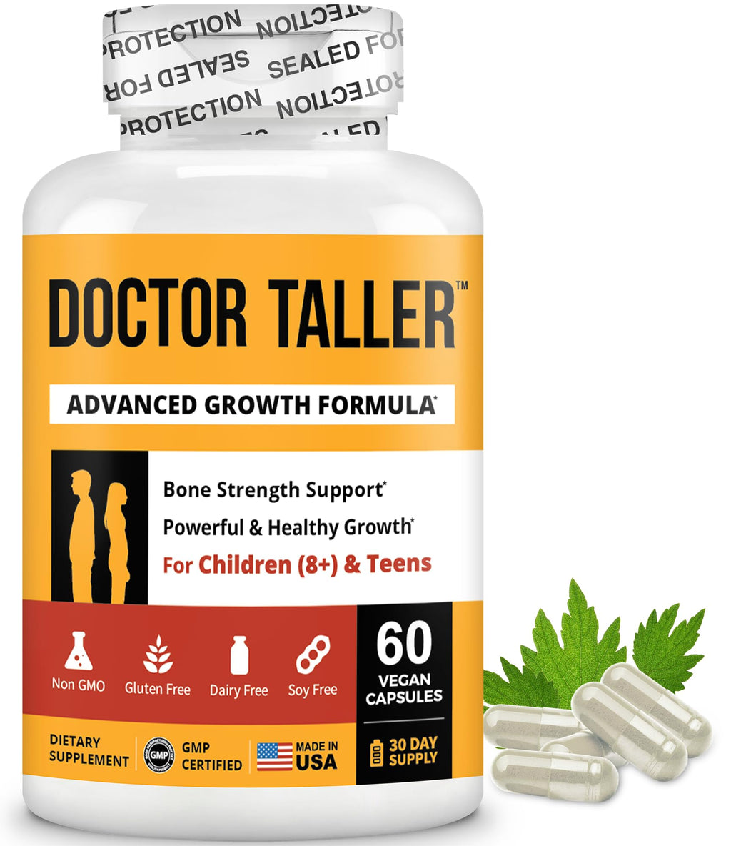 NuBest Doctor Taller - Bone Strength Supports, Enhance Immune System - Keto with Calcium, Vitamin D3, Vitamin K2, Amino Acids & Herbs for Children (8+) - 60 Vegan Capsules | 1 Month Supply - TrustMedUSA