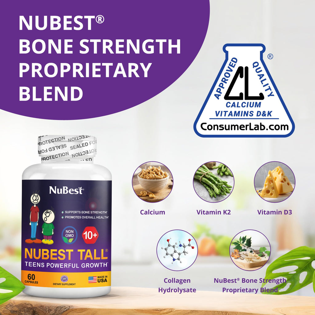 NuBest Tall 10+ Premium Bone Strength Formula, Enhanced Immunity and Overall Health for Age 10+ with Calcium, Vitamin D3, Vitamin K2 - TrustMedUSA