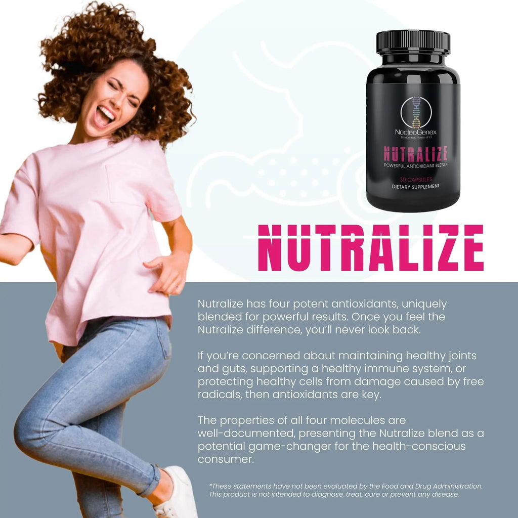 Nucleogenex - Nutralize - The Key to Supporting a Healthy Aging Process and Immune System - Potent Blend for Powerful Cell Protection - Xanthohumol, CurcuPrime, C-60 Complex, PureQQ - 30 Capsules - TrustMedUSA