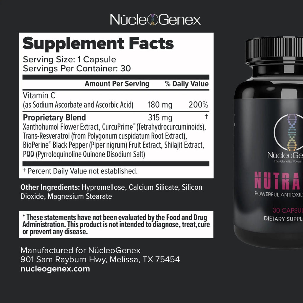 Nucleogenex - Nutralize - The Key to Supporting a Healthy Aging Process and Immune System - Potent Blend for Powerful Cell Protection - Xanthohumol, CurcuPrime, C-60 Complex, PureQQ - 30 Capsules - TrustMedUSA