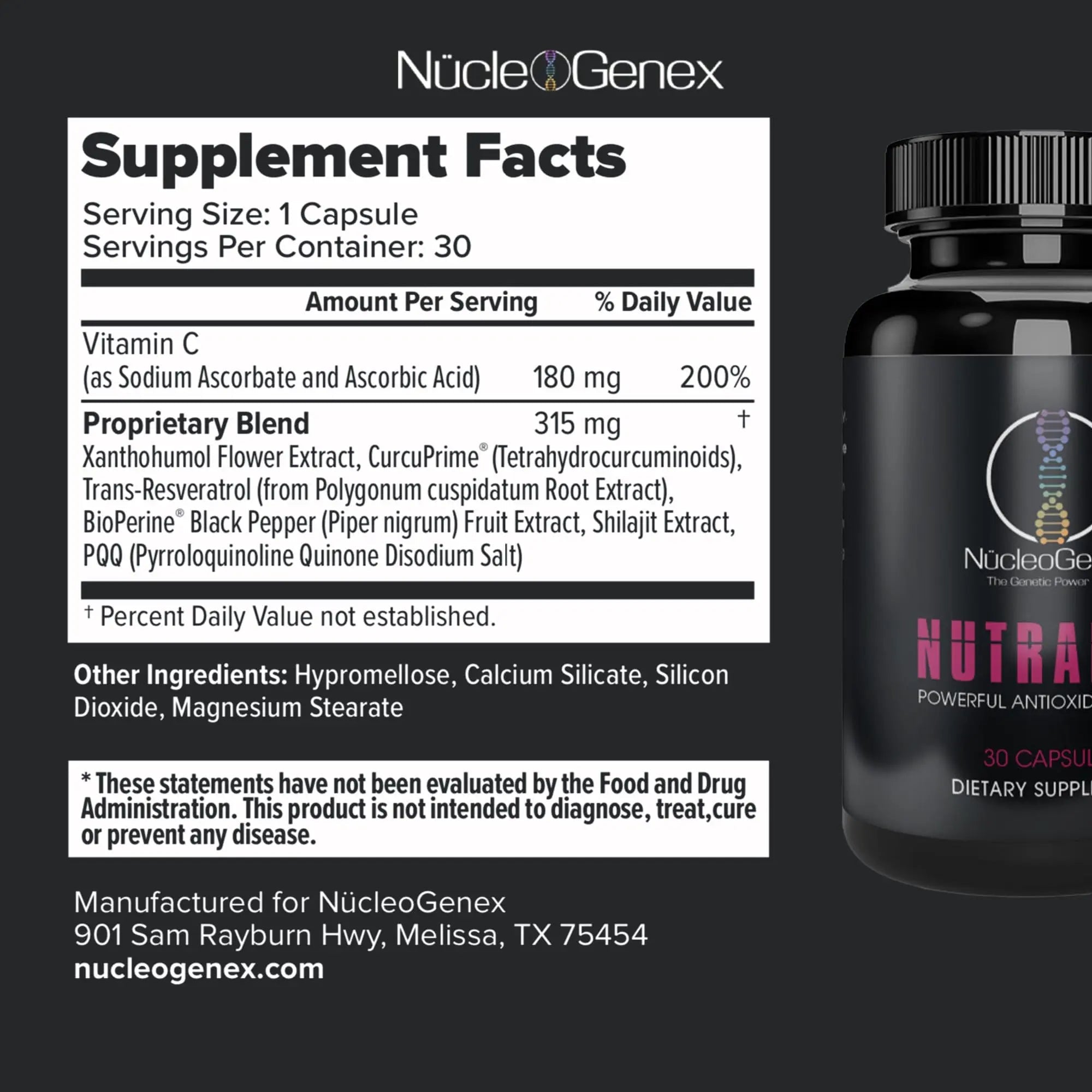 Nucleogenex - Nutralize - The Key to Supporting a Healthy Aging Process and Immune System - Potent Blend for Powerful Cell Protection - Xanthohumol, CurcuPrime, C-60 Complex, PureQQ - 30 Capsules - TrustMedUSA
