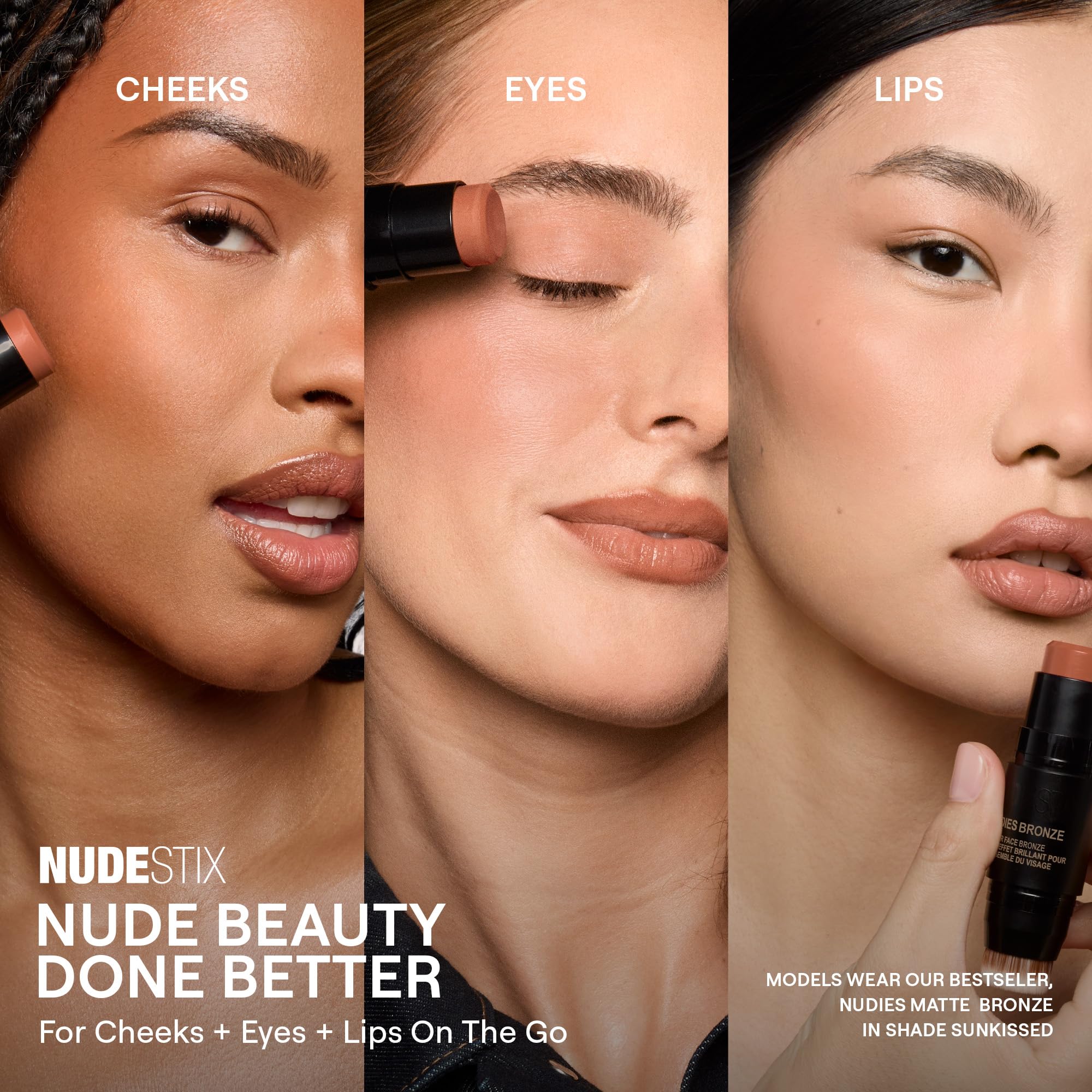 Nudestix Nudies Bronze All Over Matte Bronzing Stick – 3-in-1 Cream Bronzer for Cheeks, Eyes & Lips with Built-In Brush | Natural Contour & Sun-Kissed Glow | Bondi Bae - TrustMedUSA