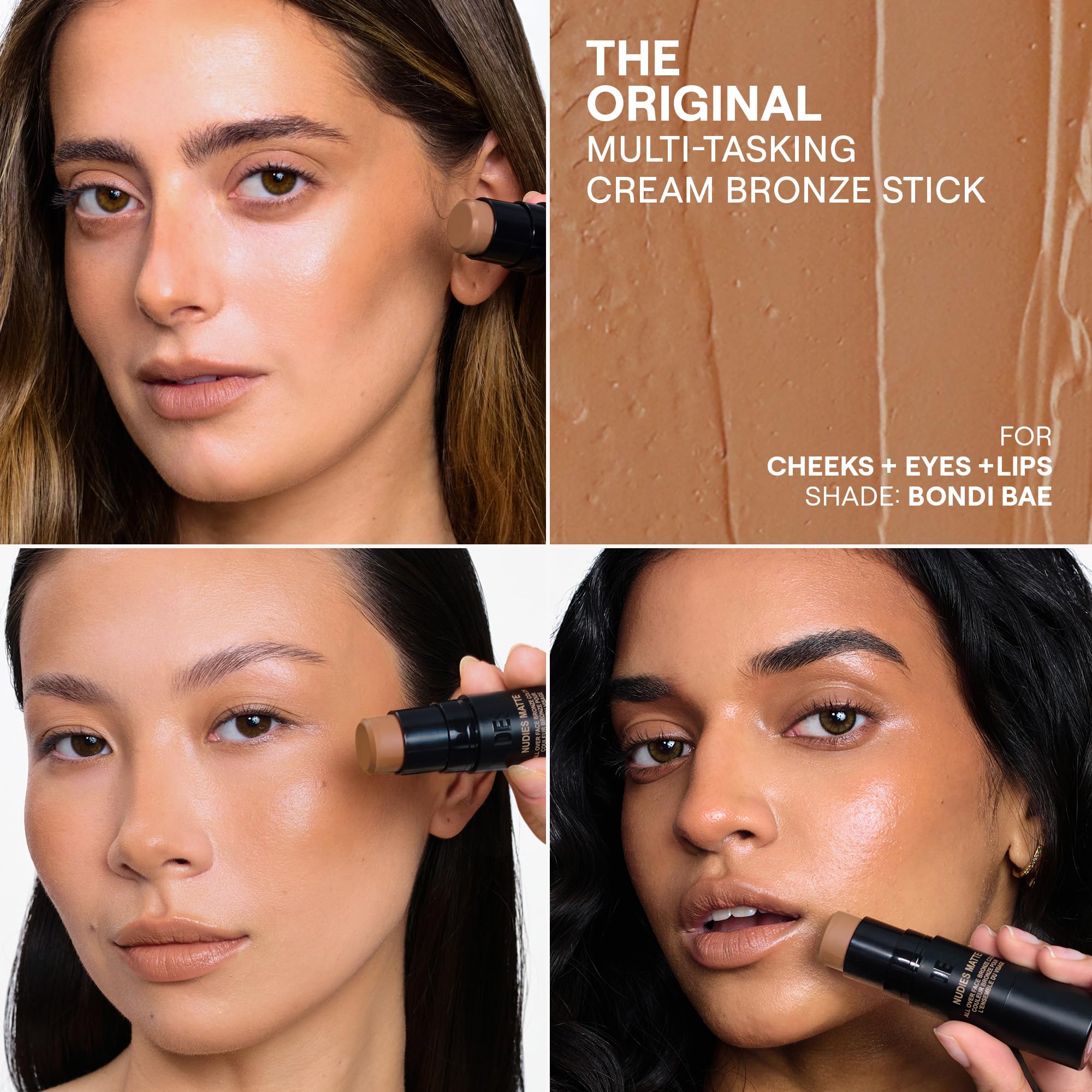 Nudestix Nudies Bronze All Over Matte Bronzing Stick – 3-in-1 Cream Bronzer for Cheeks, Eyes & Lips with Built-In Brush | Natural Contour & Sun-Kissed Glow | Bondi Bae - TrustMedUSA