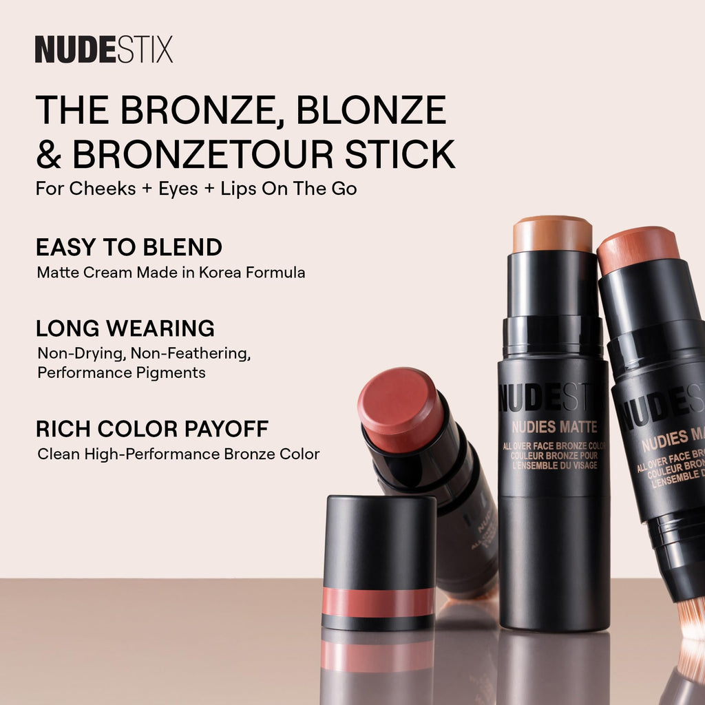 Nudestix Nudies Bronze All Over Matte Bronzing Stick – 3-in-1 Cream Bronzer for Cheeks, Eyes & Lips with Built-In Brush | Natural Contour & Sun-Kissed Glow | Bondi Bae - TrustMedUSA