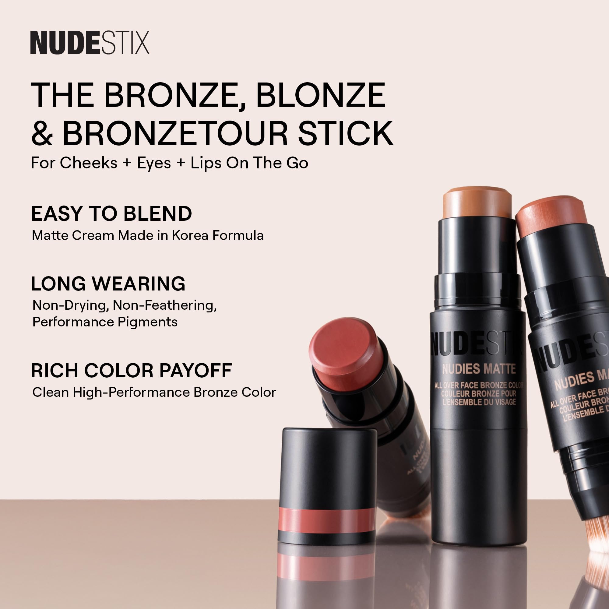 Nudestix Nudies Bronze All Over Matte Bronzing Stick – 3-in-1 Cream Bronzer for Cheeks, Eyes & Lips with Built-In Brush | Natural Contour & Sun-Kissed Glow | Bondi Bae - TrustMedUSA