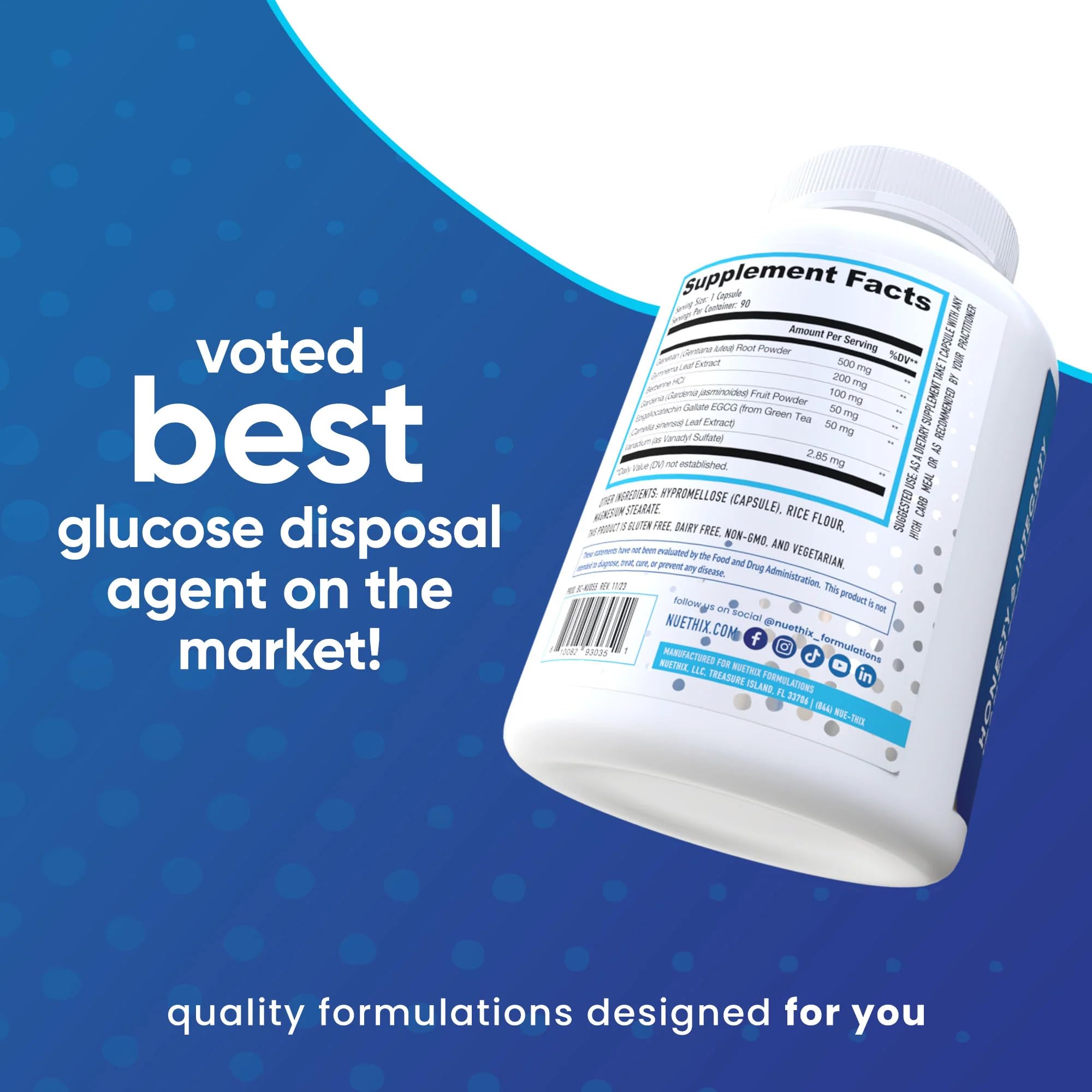 NuEthix Formulations GDA-MAX PRO, Double Berbine HCL Supplement, Supports Glucose Metabolism, Weight Management, Immune Support, Heart Health - Non GMO, Gluten Free, Dairy Free, 90 Count - TrustMedUSA